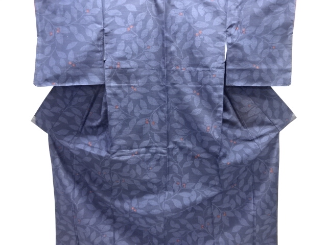 葉模様織り出し手織り紬着物